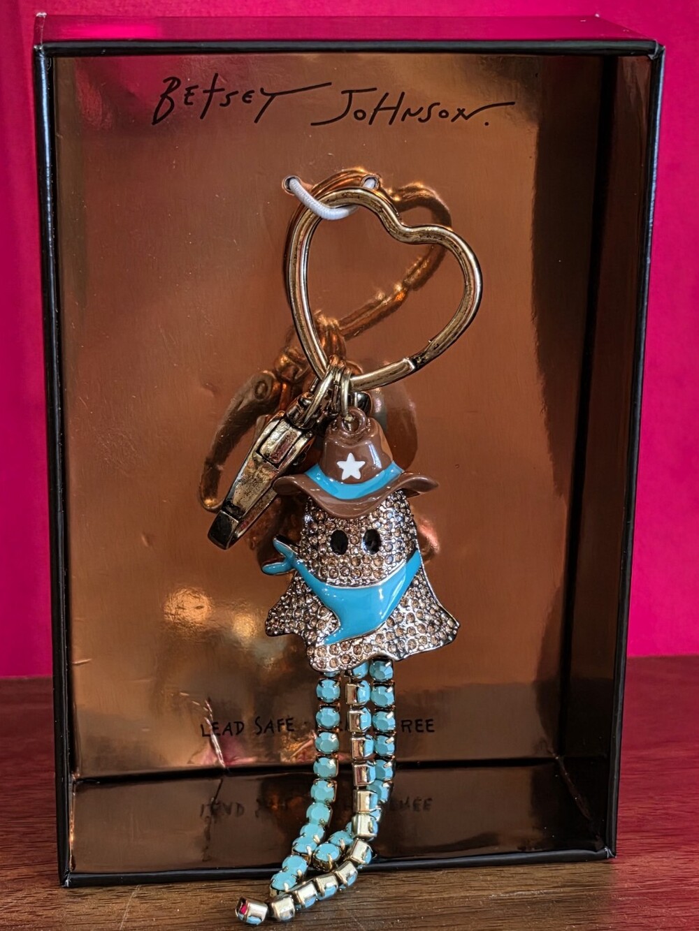 Betsey Johnson Rhinestone Cowboy Ghost Purse Charm Keychain NWT